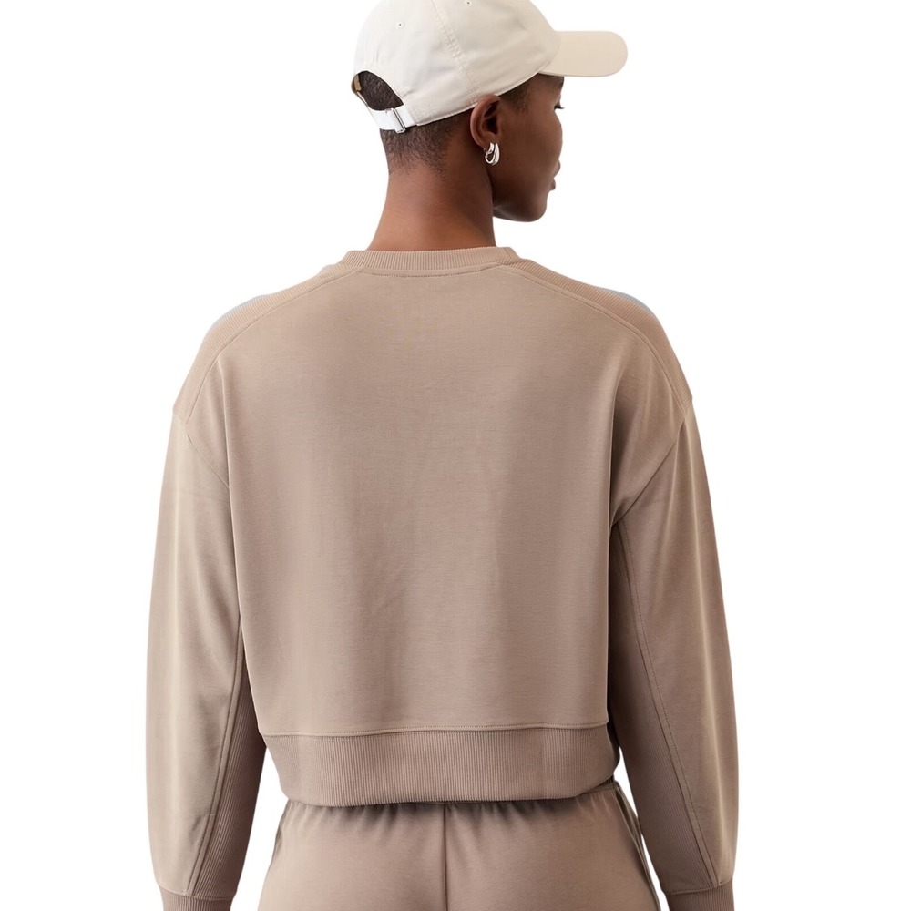 Athleta Seasoft Rib Crewneck Sweatshirt XS Taupe Modal Blend Lounge Athleisure - Picture 2 of 8